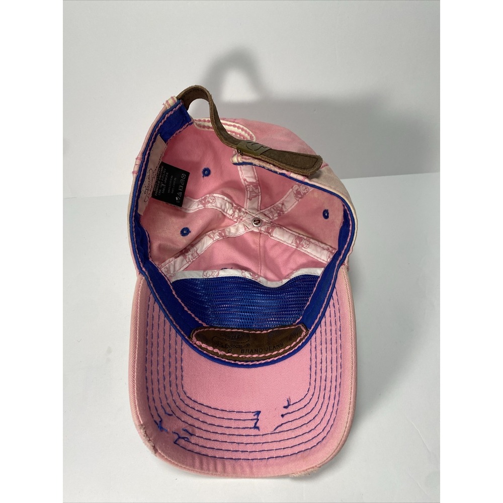 True Religion Pink Distressed Faded Adjustable Hat Cap Horseshoe - Picture 6 of 8